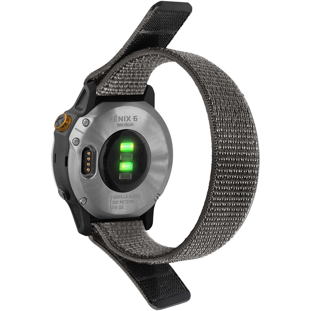 26 Mm Nylon Watchband For Garmin Fenix 7X/6X/5X/3/D2 Bravo/Descent Mk1 Grey 7314280294749