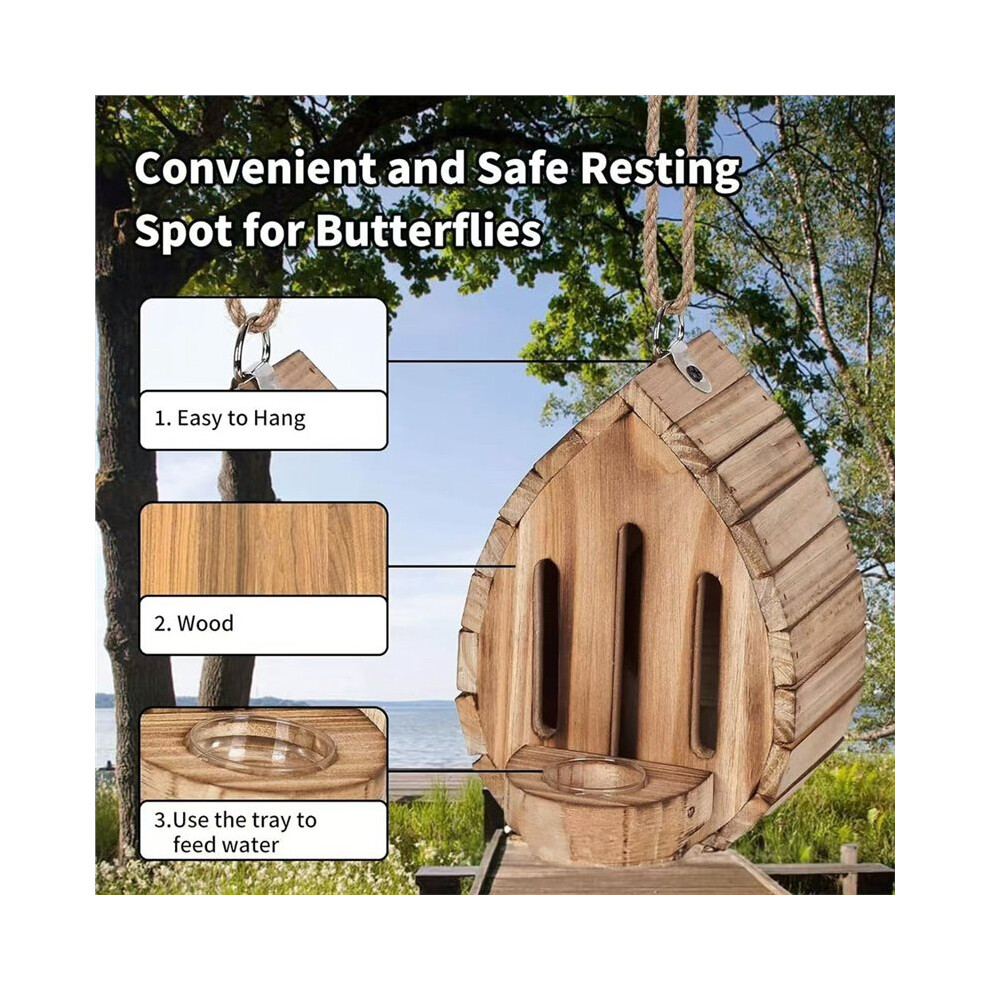 Wooden Hanging Butterfly House, DIY Natural  with Feeder for Garden Butterflies and Bees Pollinator House