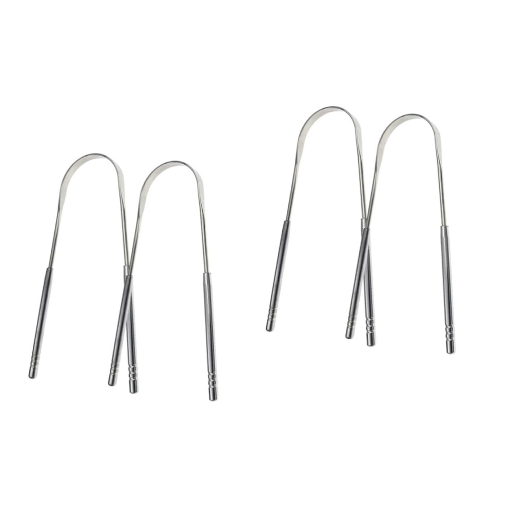 4pcs Stainless Steel Tongue Scraper Set for Fresh Breath and Oral Hygiene