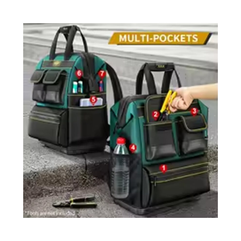 Tool Backpack, Multi-Pocket, Large Capacity, Rubber Bottom, Multi-Functional Tool Storage Backpack 4714220854492