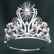 (Thick silver-white diamond white pearl style) Baroque Rhinestone Tiara for Wedding Party (18.5cm)