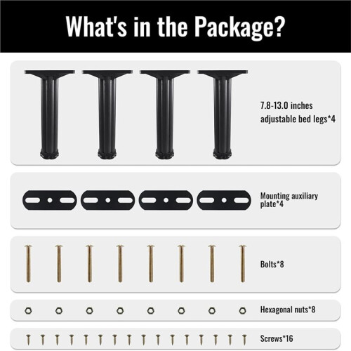 4 PCS Adjustable Height Bed Support Legs 7.8-13 Inch Heavy Duty Bed Frame Support Legs for Bed Slat and Frame Support 2