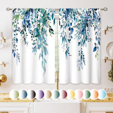 (2pc, A Eucalyptus Navy) Kitchen Window Curtain Set – 2 Panels & 1 Valance, Fork & Spoon Pattern, Rod Pocket