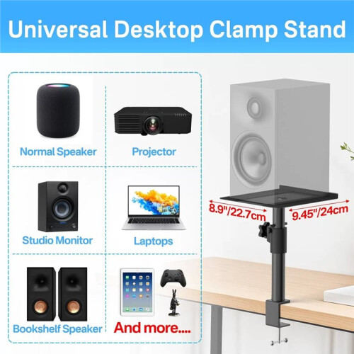 Studio-Grade Clamp Mount Speaker Stand Height Adjustable Desktop Platform for Studio Monitors Computer Speakers 2