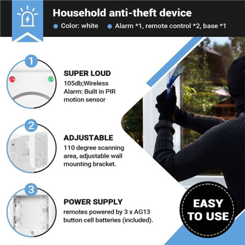 Wireless Motion Sensor Detector Alarm, Battery-Powered Infrared Motion Sensor Security for Home Garage Entry All Around