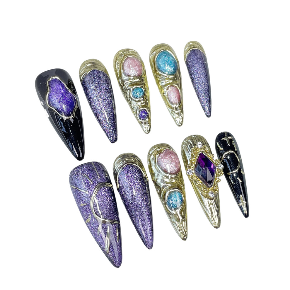 Reach-Tools Purple (S) Cat Eye Fake Nails, Long Lasting & Flexible