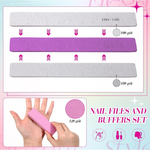Set di 24 Lime e Buffer con Blocco Buffer Grana 120 e Lima Grana 100/180, Kit di Strumenti per Manicure Professionali 2