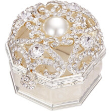 Double Ring Box for Wedding Ceremony, Engagement Proposal, Vintage White Crystal Gift (2 Slot) 7x6x5cm