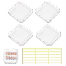 4 PCS Clear Acrylic Press On Nail Storage Box with 30 Adhesive Tabs, Nail Art Display Case for Salon and Home