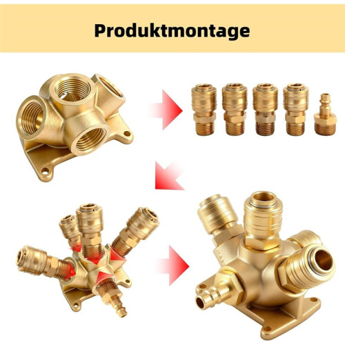 Compressed Air Distributor Wall Socket, Compressed Air Distributor, Brass,5 Compressed Air Coupling 2