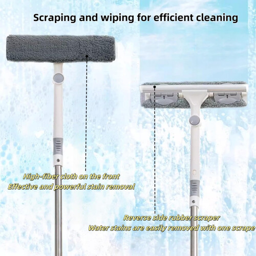 56 Inch Window Cleaning Kit with Extension Pole, 2in1 Bendable Head Squeegee for  Windows 2