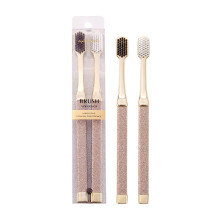 Gold Plated Manual Toothbrush Set with Ultra Soft Nylon Bristles and Long Ergonomic Handle, 2 Pack