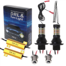 Kit com 2 lâmpadas LED BAU15S de 96 LEDs, 3014, 50W, com função dupla de luz diurna e pisca-pisca.