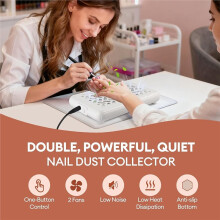 Nail Dust Collector 2 Fans Nail Tech Vacuum Nail Fan Dust Collector Vent with Filter Paper Sheets for Nail Art EU Plug