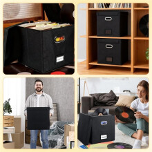2 Pack Vinyl Record Storage Box, Record Holder Box Holds 50+ Single Record, LP Storage Organizer Crate with Lid