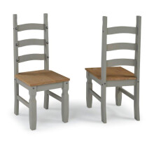 Corona Grey Wax Pair of Dining Chairs Solid Wood Pine