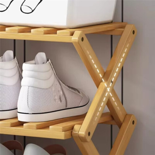 Bamboo Multi-Layer Folding Shoe Rack, Retractable Household Storage Shelf, Space-Saving Shoe Organizer,Dark Brown 2