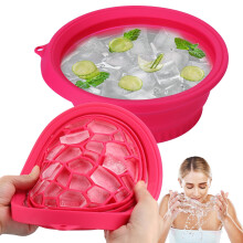 Pink Collapsible Facial Ice Bath Bowl with Builtin Ice Tray for Skin Tightening and Acne Relief