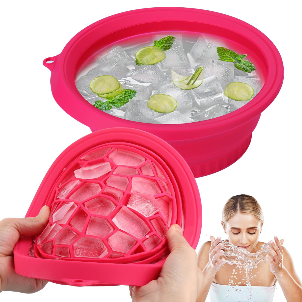 Pink Collapsible Facial Ice Bath Bowl With Builtin Ice Tray For Skin Tightening And Acne Relief