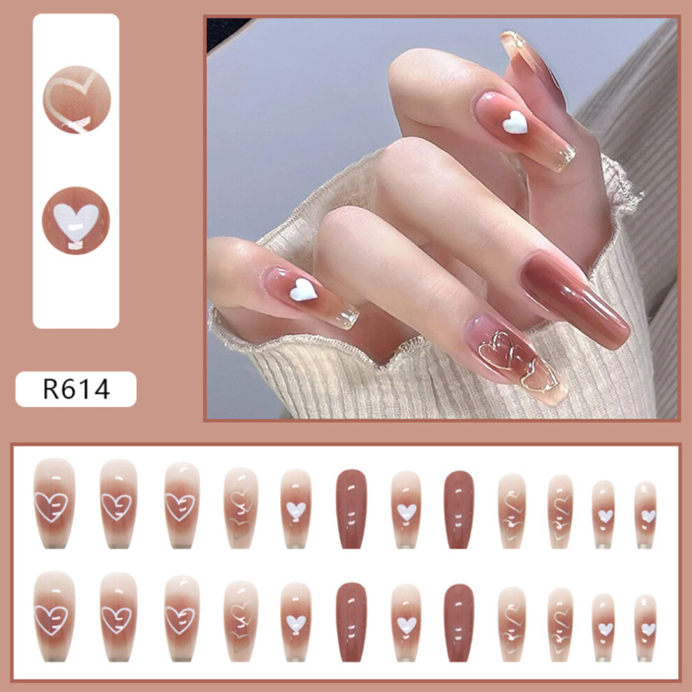 Roc-Electron Pink (Standard) 24Pcs Ballerina False Nails With Heart Decor