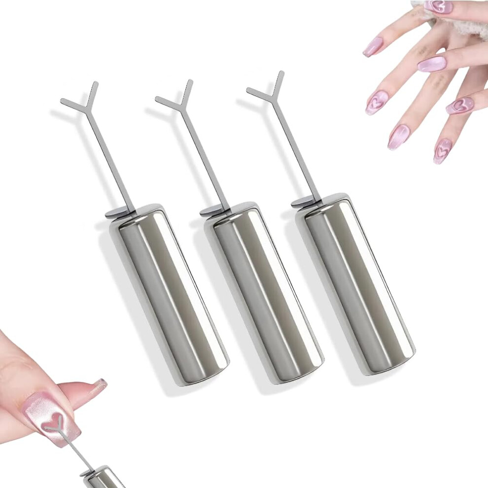 Cat Eye Magnet for Nails with 3D Heart Design and YShaped Guide, DIY Manicure Kit 3PC