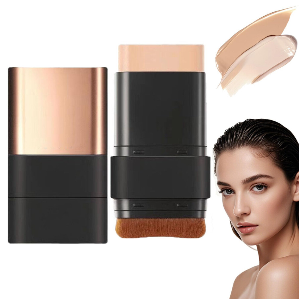 Cream Full Coverage Foundation Stick With BuiltâIn Curved Brush, LongâLasting Foundation For Flawless Natural Finish