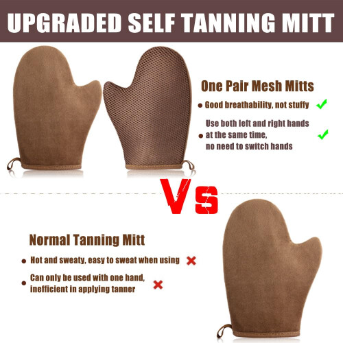 2 Pack Breathable Mesh Self Tanning Mitt with Waterproof Inner Layer for Even Tan Finish 2