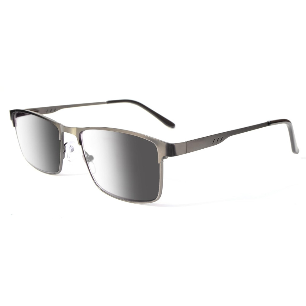 Grey Photochromic Progressive Multifocus Reading Glasses 2.0X Clear Magnification Lens For Computer Use
