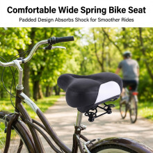 (Black White With Spring, Wide Saddle) Shock-Absorbing Mountain Bike, Hollow Frame