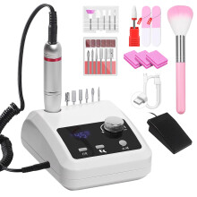45,000 RPM Professional Electric Nail Drill with LCD Display, Hand and Foot Control, Low Noise for Acrylic and Gel Nails – White Plus
