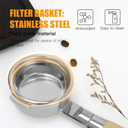 58mm Stainless Steel Includes Filter Basket Double Single-Layer Filter Solid Wood Handle 58mm Coffee Bottomless Handle B