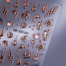 2Pcs Rose Gold Ocean Nail Art Stickers 5D Holographic Shine Summer Beach Fish Starfish Seahorse Decals