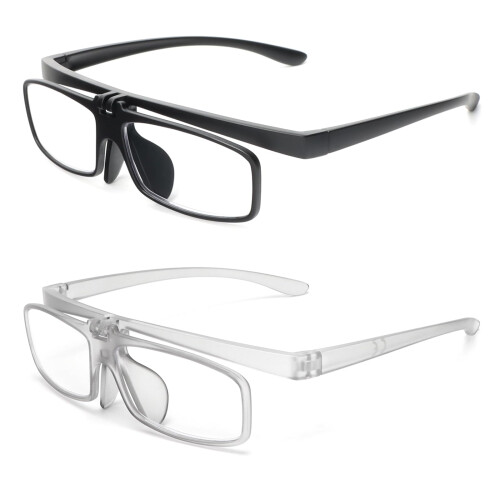 2 Pack Flip Up Reading Glasses for Close Work, Lightweight Blue Light Blocking Readers +1.0 Black Grey