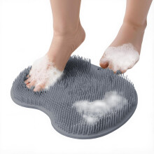 Silicone Foot Scrubber Mat with Suction Cups, 2 in 1 Shower Foot Massager Pad for Deep Cleaning, AntiSlip Gray