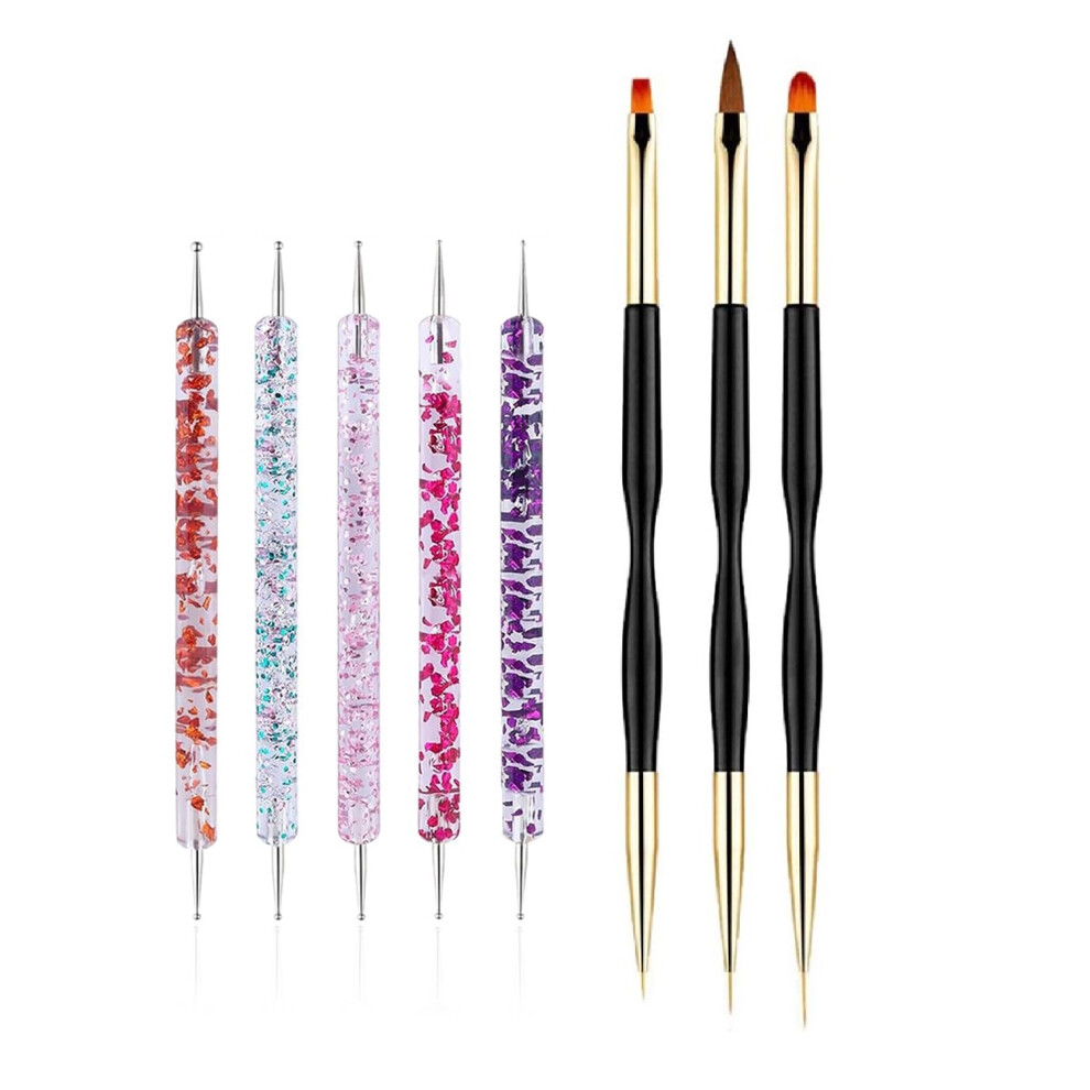 Nail Art Dotting Tools and Brush Set 8pcs DualâEnded Design with MultiâSize Tips and Fine Brushes