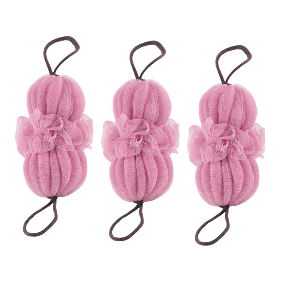 Pink 3Pcs Bath Loofah Sponges For Gentle Skin Exfoliation And Rich Foam With Hanging Loop