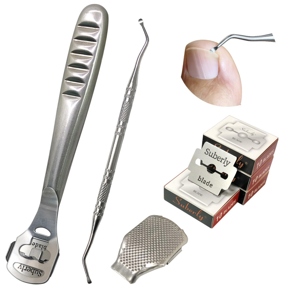 Poqod 43 Pcs Callus Shaver For Feet Set, Foot Callus Shaver, (1 Stainless Callus Shavers &1 Foot File Heads & 40 Replacement Slices Blades & 1 Nail Cleaning
