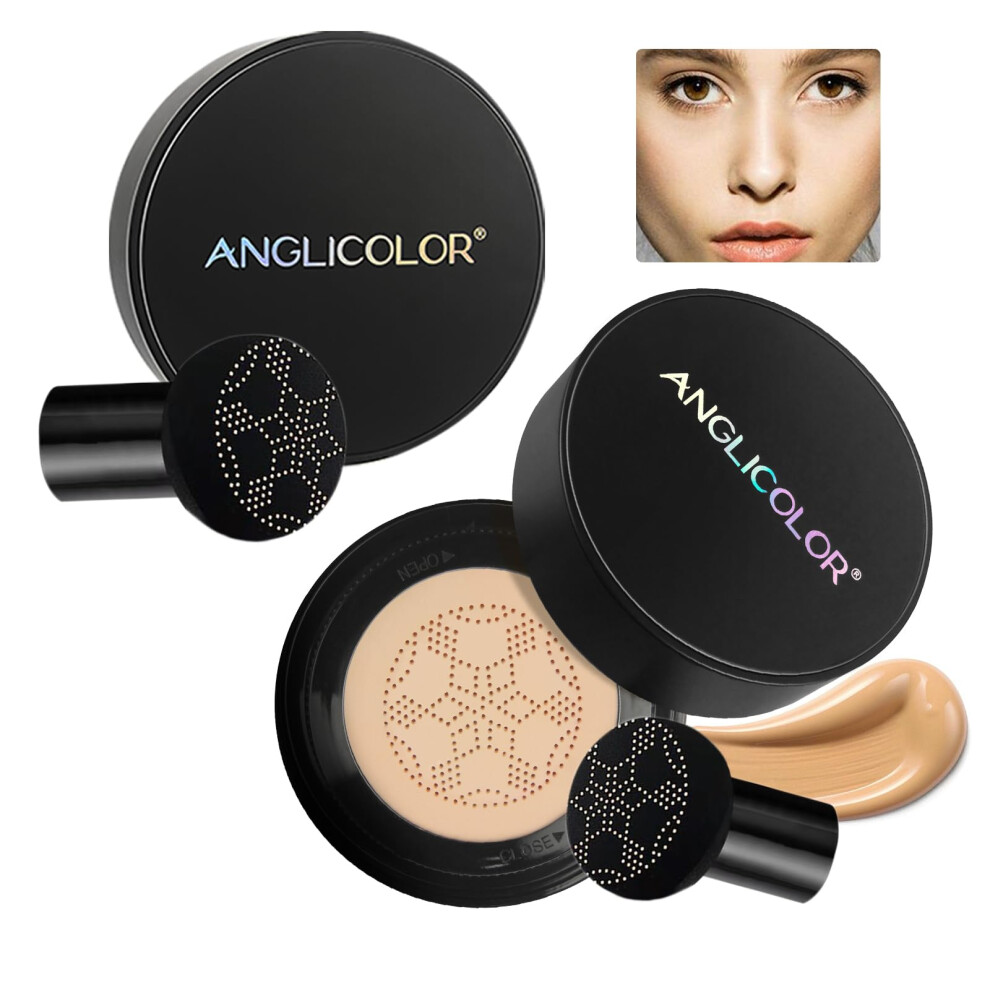 Cream Air Cushion Cc With Mushroom Head Foundation, Full Coverage, Longlasting Hydrating Makeup 2Pc 02