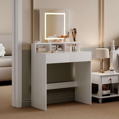 MCC Dressing Table Adjustable LED Mirror Vanity Table Make up Desk and Drawers  Tulsa White 1