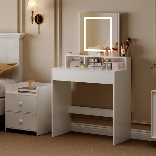 MCC Dressing Table Adjustable LED Mirror Vanity Table Make up Desk and Drawers  Tulsa White 2