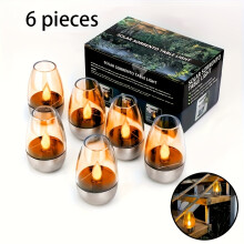 (6 Pack) 6er-Pack solarbetriebene Außenlaternen aus Edelstahl, rauchfreies Design für Wohnzimmer und Esstisch im Innenbereich,
