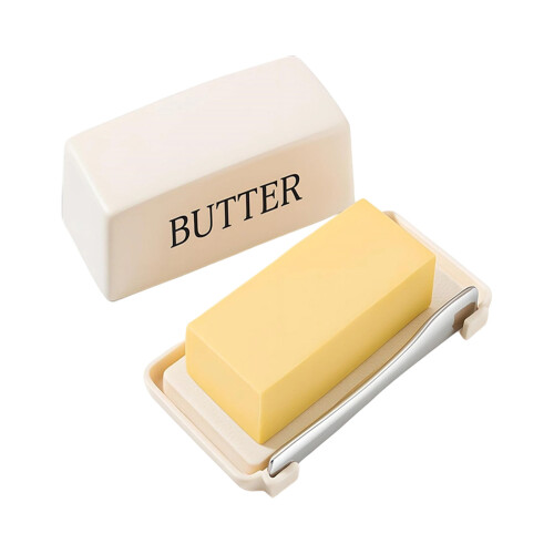 Sealed Butter Case With Cutting Tool For Kitchen-creamy white