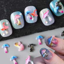 50Pcs Colorful Mushroom 3D Nail Charms Resin Flatback Decorations for Acrylic and Gel Nails