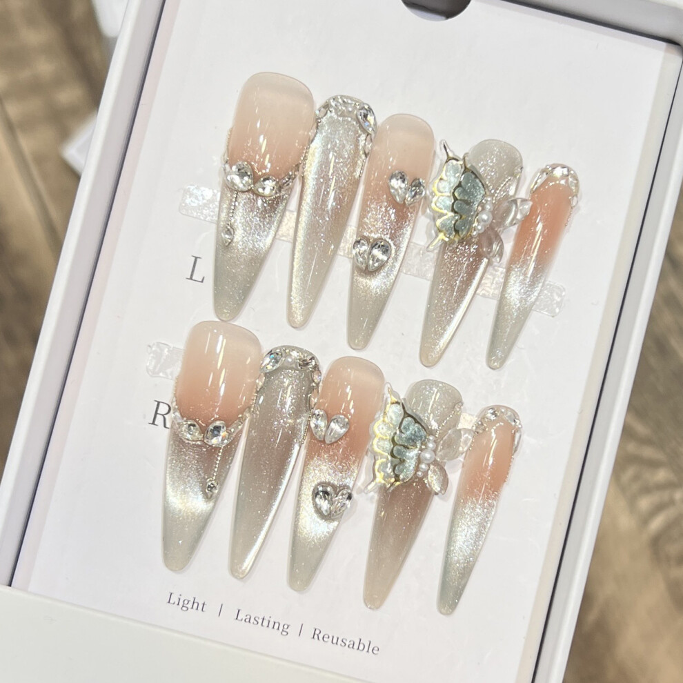 Roc-Electron (M) Glitter Rhinestone Almond Press-On Nails For Diy