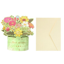 Grußkarte mit 3D-Blumenstrauß – Blau/Grün/Rosa/Gelb