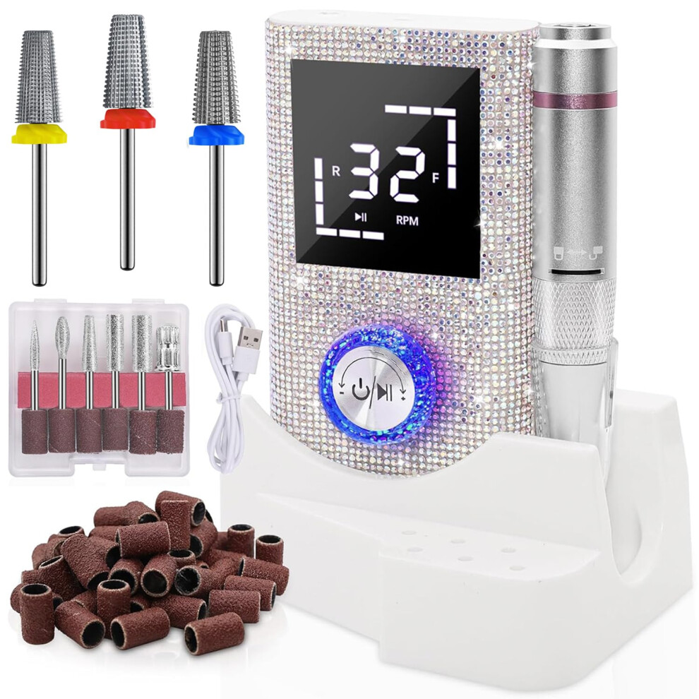 Electric Nail Drill Kit 45000RPM Speed Rechargeable Nail File with 9 Bits for Acrylic and Gel