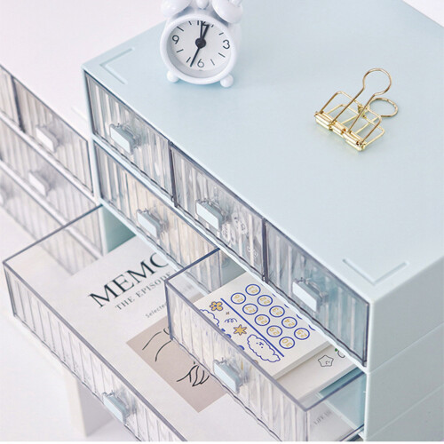 Desktop Drawer Organizer Waterproof Dustproof Plastic DIY Combination Multi compartment Stackable Drawer Storage Case Striped White1Drawer 2