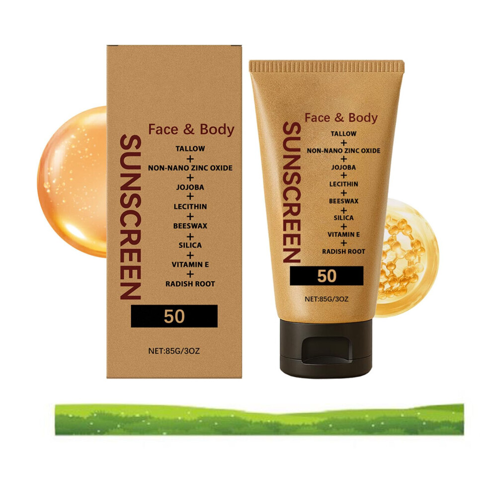 Beef Tallow Sunscreen SPF 50 Stick, Non Greasy Natural Moisturizing Sun Protection for Face and Body