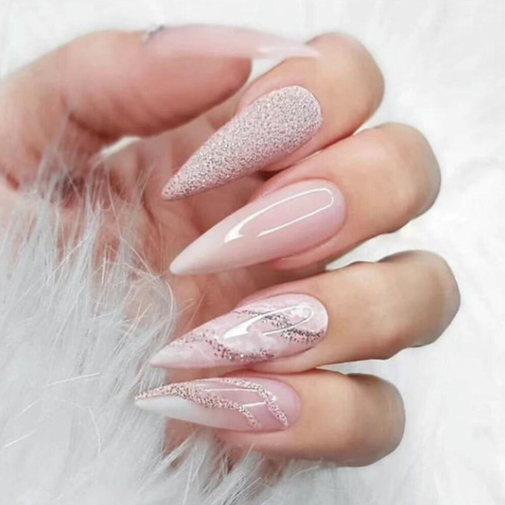 Roc-Electron 24Pcs Glitter Gradient Fake Nails For Women