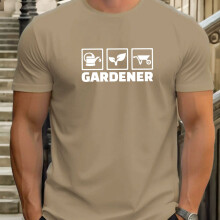 (Khaki, 44) Camiseta de manga corta informal de verano con gráfico de jardinero para hombre